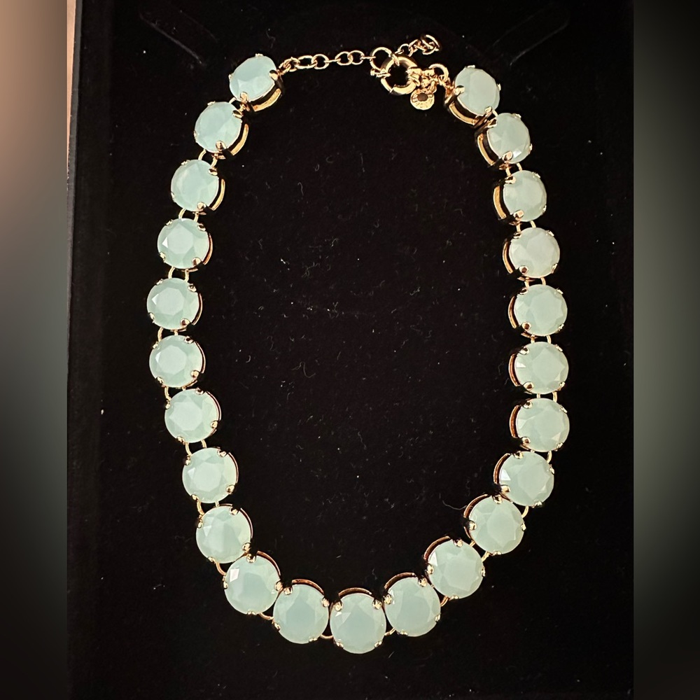 J Crew Mint Green & Gold Round Stone Necklace